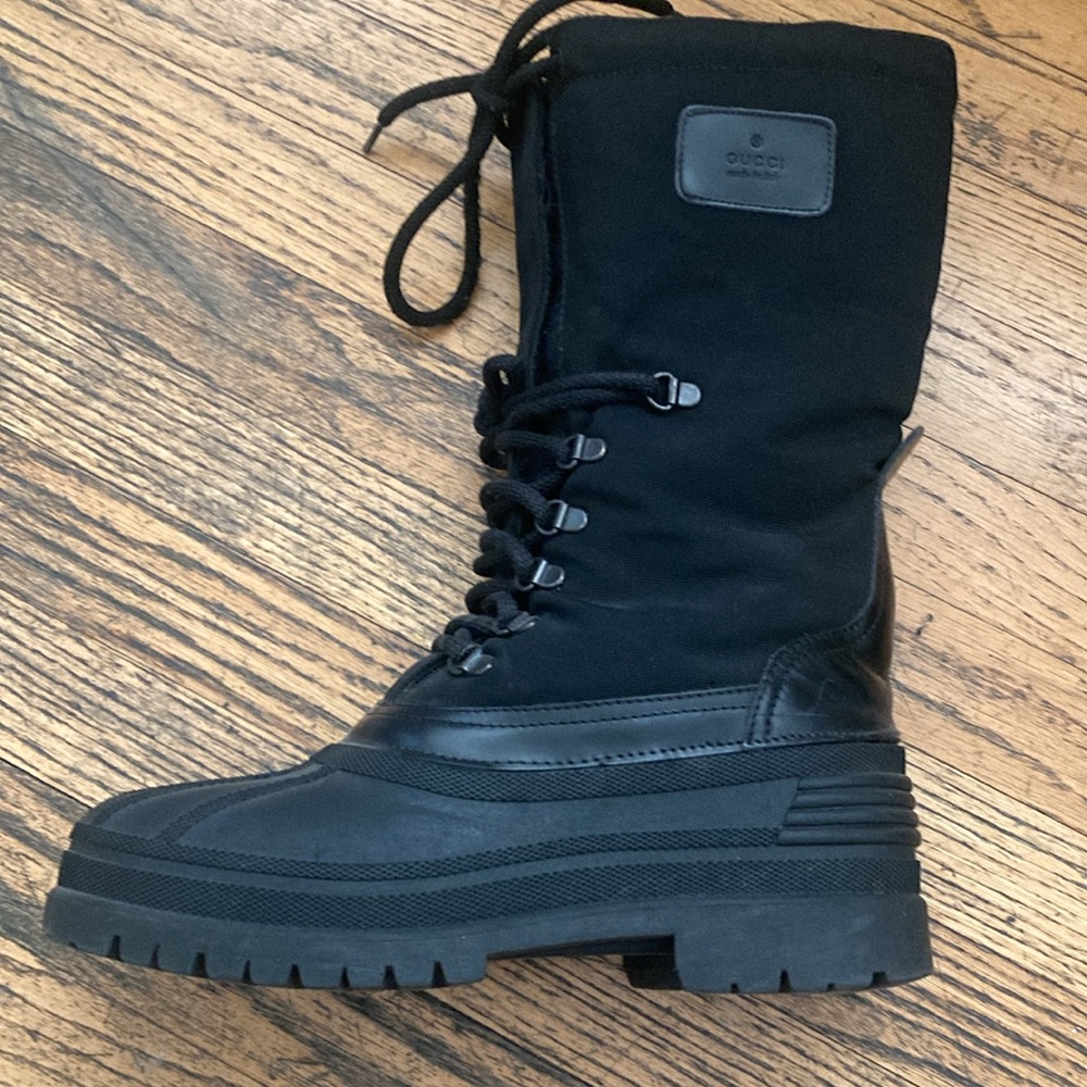 Rare Gucci Vintage Black Snow Boots Lace-up Size 37 - Picture 1 of 12
